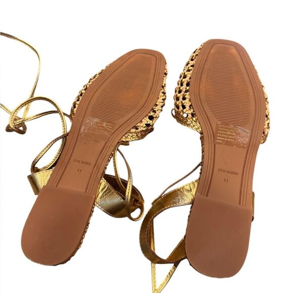 Steve Madden Gossamer Gold Leather Woven Lace-Up Ballet Flat 11 NEW - Picture 6 of 7